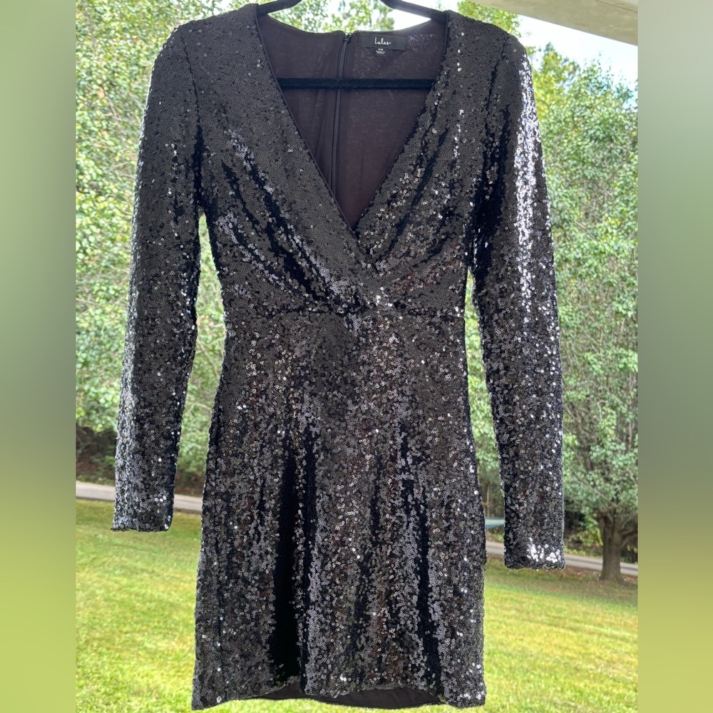 Lulus Dazzling Entrance Black Sequin Long Sleeve Bodycon Mini Dress Sz. XS